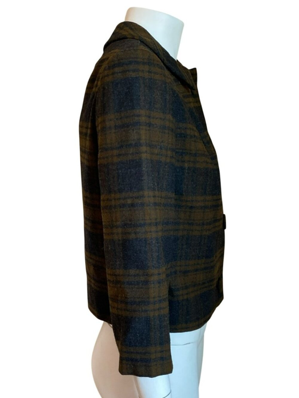 Pendleton Wool Plaid Jacket Blazer 3/4 Sleeves Brown Black Classic 60s 70s Small - Picture 4 of 9